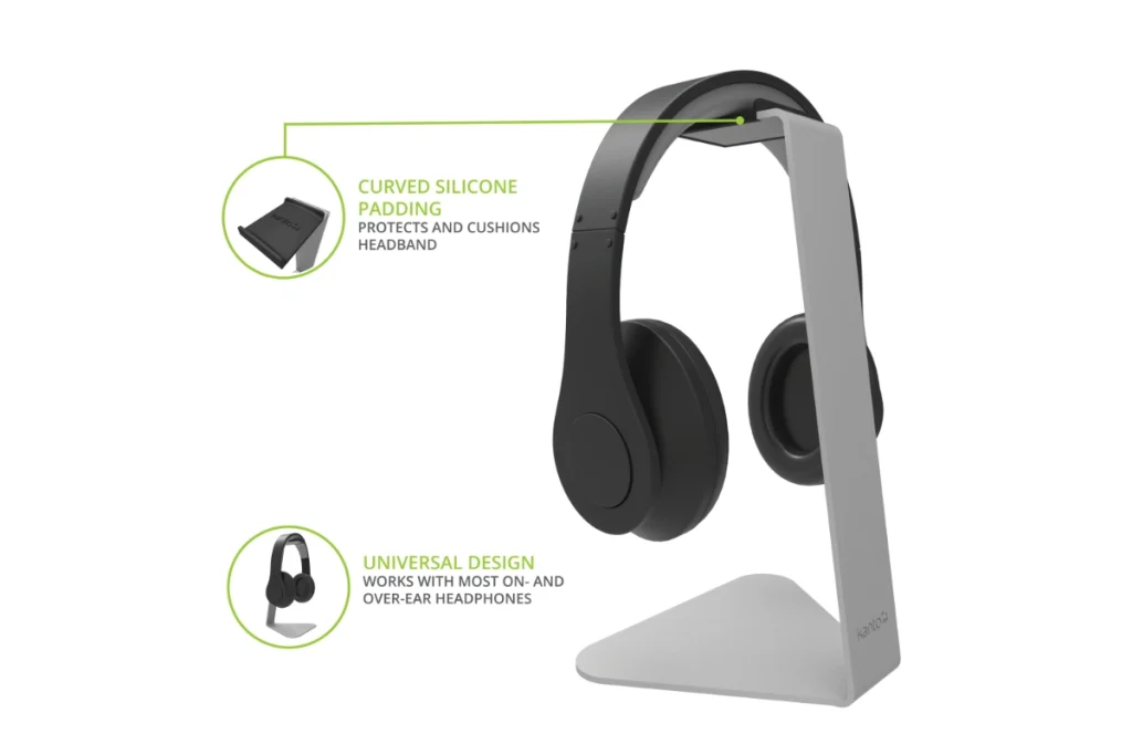 Kanto H1 Universal headphone stand specification image showcasing the silicone padding