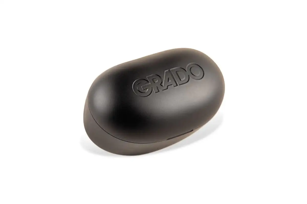 Grado GT220 Wireless Earphones GT220 Main 3 Grado GT220 Earphones charging case, with engraved grado logo on white background