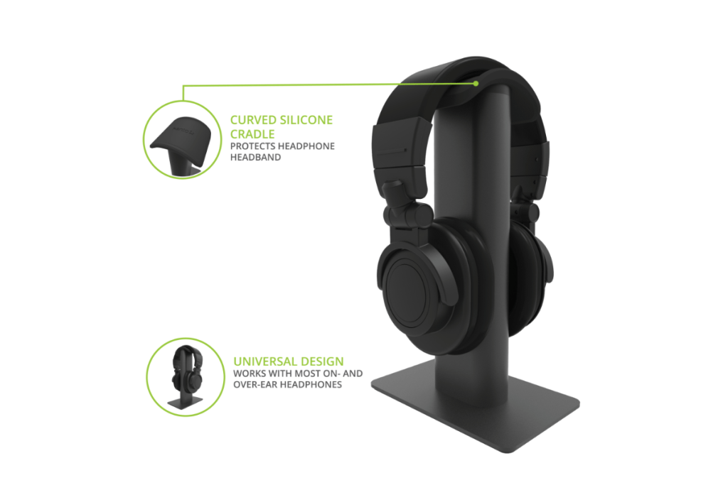 Kanto H2 Universal Headphone stand lifestyle specs, silicone cradle and universal design
