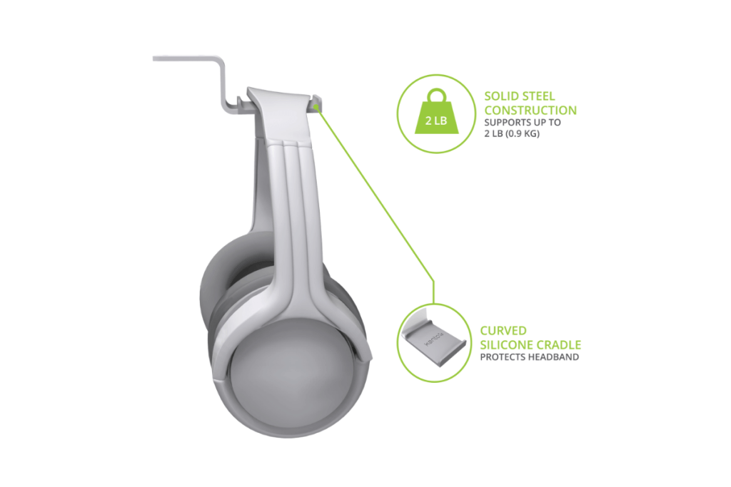 Kanto Universal Headphone Hook lifestyle specs, steel construction and curved silicone cradle