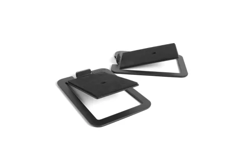 Kanto S4 Angled Desktop Speaker Stands in black, pair of stands overhead view, product image on white background