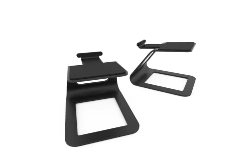 Kanto SE2 Elevated Desktop Speaker Stands in black, two stands, product image on white background