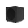 Kanto sub8 Powered subwoofer, in black, angled left on white background