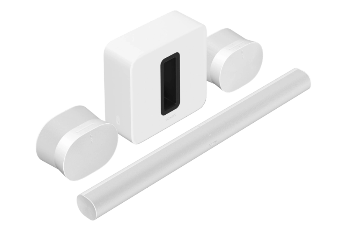 Sonos Ultimate Immersive Set with Arc Sonos Ultimate Immersive Set with Arc in white, on white background, product photo