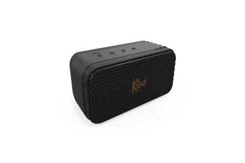 Klipsch-Nashville-Portable-Speaker-1 A compact black Klipsch Nashville Portable speaker, designed for portability and easy listening anywhere.
