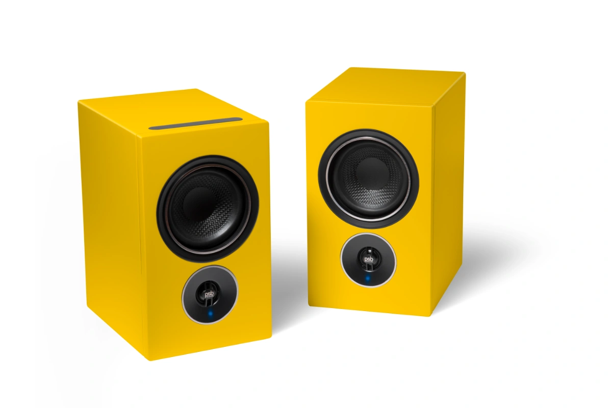 PSB_Alpha_IQ_Yellow_Speakers 3 PSB Alpha iQ Speakers in tangerine yellow