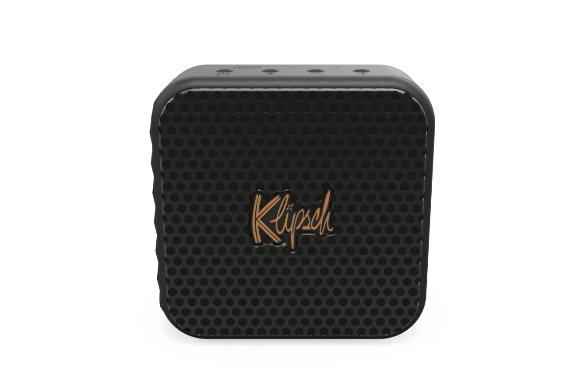 Klipsch Austin Portable Speaker 1 Klipsch Austin Portable Speaker, sleek, rugged, stylish speaker on white background, front view showing Klipsch Embossed logo on grill