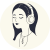Vector Illustration of woman with long black hair, listening to headphones.