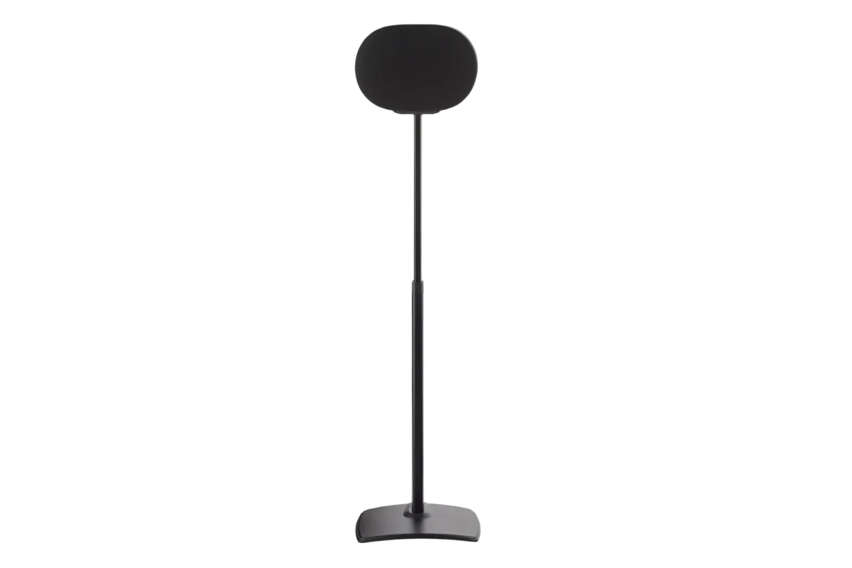 Height-Adjustable Speaker Stand for Sonos Era 300 Black 1 Sanus Height-Adjustable Speaker Stand designed for the Sonos Era 300, featuring a sleek black finish with a sturdy base and adjustable pole for optimal speaker placement.