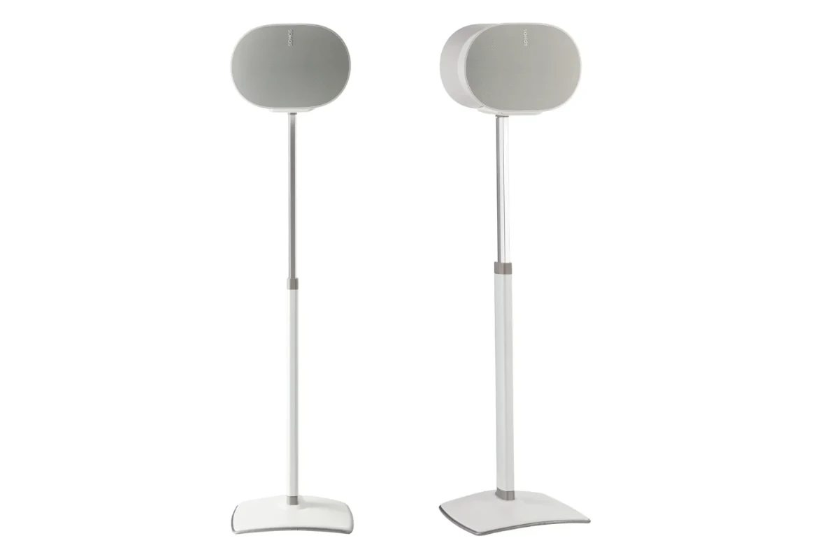 Height-Adjustable Speaker Stand for Sonos Era 300 White 3 Sanus Height-Adjustable Speaker Stand designed for the Sonos Era 300, featuring a sleek white finish with a sturdy base and adjustable pole for optimal speaker placement.