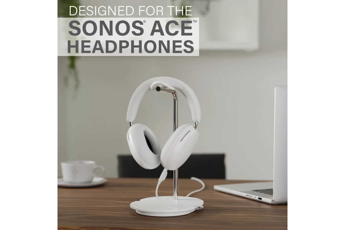 Sanus Sonos Ace headphone stand in White lifestyle photo on desk