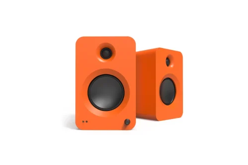 Kanto REN Matte Orange 1 Kanto REN speakers product photo on white background, various product layouts