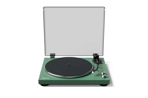 Kanto OBI3 turntable in matte green product photo white background
