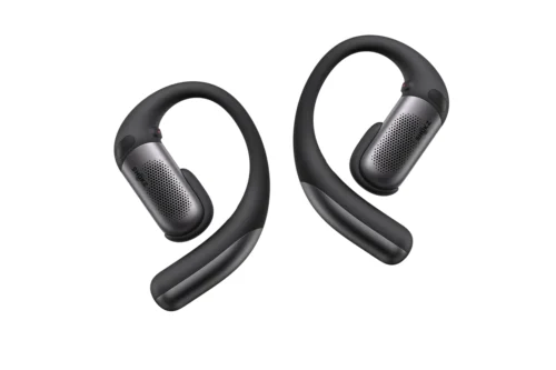 Front view of the Shokz OpenFit Pro open-ear headphones in black.